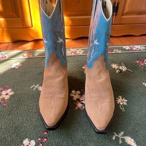 Dan Post Tan and Blue Western Cowboy Boots